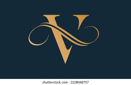 Plantilla de logotipo de carta de lujo v en color oro. Moderno diseño de diseño de diseño con logotipo de letras v de lujo. Plantilla vectorial de diseño de logotipo de letra premium v real.