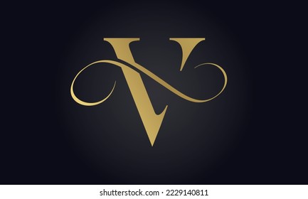 Plantilla De Logotipo De Letra De Lujo V En Color Dorado. Diseño inicial del logotipo de la carta V de lujo. Hermoso Diseño Logotipo Para La Marca De Lujo De Compañías.