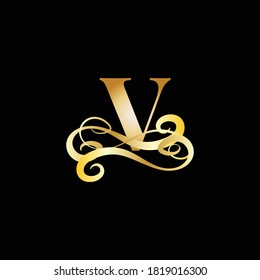 Luxury Letter V Monogram logo with gold color and black background