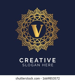 Luxury letter V monogram vector logo design. mandala and ornamental style.