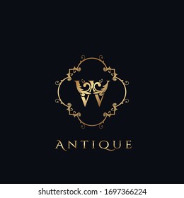 Luxury Letter W Logo. Atique Golden Frame vector design concept ornate swirl for hotel, boutique, resort, fashion and more brand identity.