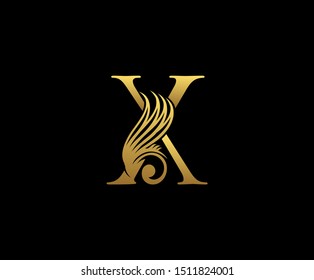 Luxury Letter X Logo Icon . Initial Letter X Design Vector Luxury Gold Color.Print monogram initials stamp line art sign symbol.