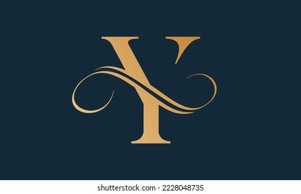 Luxury letter y logo template in gold color. Modern trendy initial luxury y letter logo design. Royal premium letter y logo design vector template.