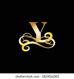 Luxury Letter Y Monogram logo with gold color and black background