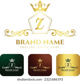 Luxury Letter Z ornamental logo concept with golden crown design template