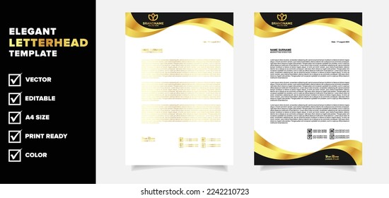 luxury letterhead template gold color design vector for business corporate company stationery with A4 editable format