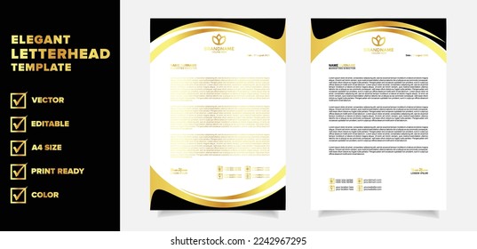 luxury letterhead template gold color design vector for business company stationery with A4 editable format