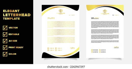 luxury letterhead template gold color design vector for business company stationery with A4 editable format