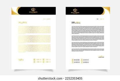 luxury letterhead template gold color design vector for business company stationery with A4 format
