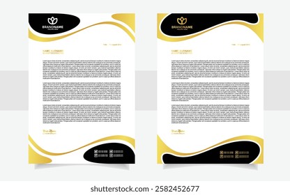 luxury letterhead template gold color design vector for business company stationery with A4 editable format	
