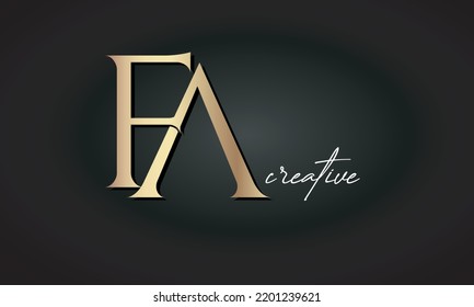 luxury letters FA jewellery fashion monogram, creative golden premium logo