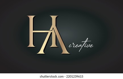 luxury letters HA jewellery fashion monogram, creative golden premium logo