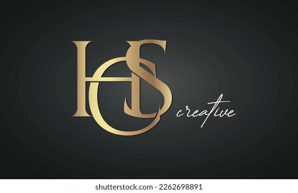 luxury letters HCS golden logo icon  premium monogram, creative royal logo design