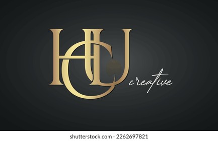luxury letters HCU golden logo icon  premium monogram, creative royal logo design