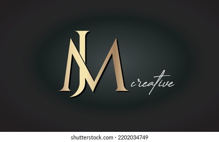 luxury letters JM jewellery fashion monogram. JM creative modern premium golden logo icon