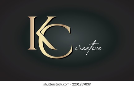 luxury letters KC jewellery fashion monogram logo. KC creative golden premium logo