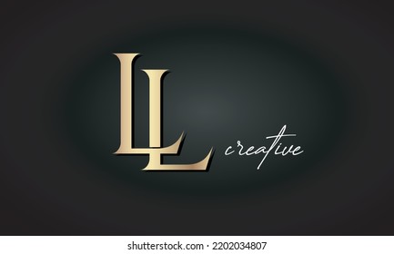 luxury letters LL jewellery fashion monogram. LL creative modern premium golden logo icon