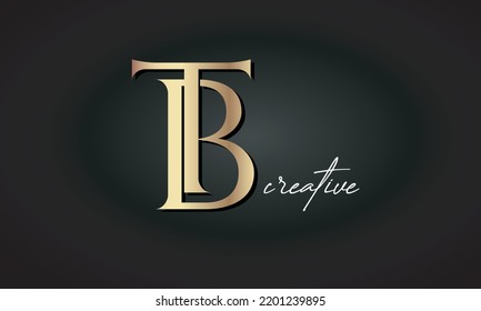luxury letters TB jewellery fashion monogram logo. TB creative golden premium logo
