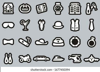 Luxury Or Luxury Life Icons White On Black Sticker Set Big