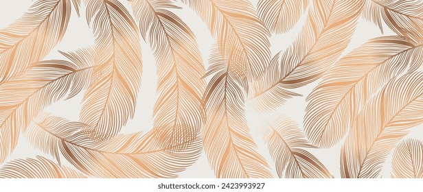 Luxury light abstract vector background with golden feathers. Abstract card, poster, banner, cover design