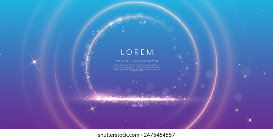 Fondo azul claro de lujo con el resplandor brillante del efecto de iluminación de la línea dorada del círculo. Diseño de ceremonia de premiación premium de Plantilla. Ilustración vectorial