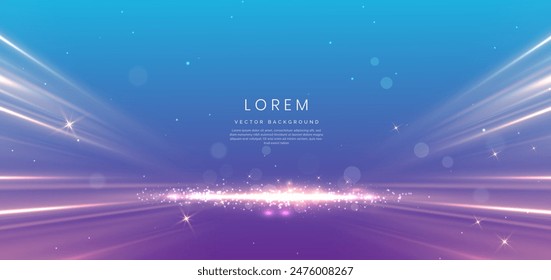 Fondo azul claro de lujo con brillo de efecto de iluminación de línea dorada brillante. Diseño de ceremonia de premiación premium de Plantilla. Ilustración vectorial