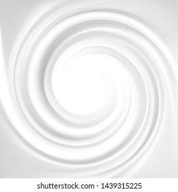 Luxury light silver color fond of soft shiny eddy motion rippled curvy sour kefir border frame banner icon sign. Dairy ring volute spray pattern surface. Closeup view space for text in glowing center