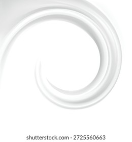 Luxury light silver color icon sign symbol design. Graphic soft shiny eddy motion rippled curvy sour kefir shape. Ring plaster volute spray pattern surface. Closeup view text space in glowing center

