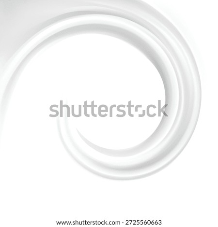 Luxury light silver color icon sign symbol design. Graphic soft shiny eddy motion rippled curvy sour kefir shape. Ring plaster volute spray pattern surface. Closeup view text space in glowing center
