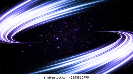 Luxury light trail of glittering comet tail. Space swirl effect. Cosmic background.