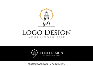 Vector de diseño de logotipo de faro de lujo con estilo de línea