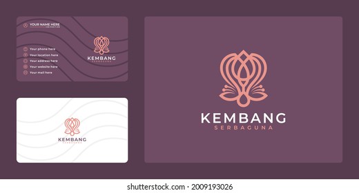 Luxury line art beauty flower logo and business card