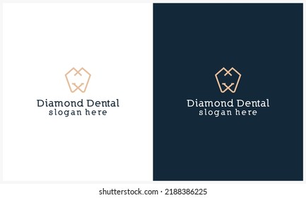 Luxury Line Art Dental Logo With Diamond Concept Simple Tooth And Dentist Icon Symbol