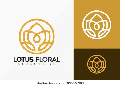 Luxury Line Art Lotus Flower Logo Vector Design. Abstract emblem, designs concept, logos, logotype element for template.