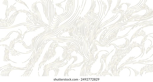 Luxury line background, gold wavy art texture. Organic wood, hair illustration, curve elegant graphic. Flow template, swirl graphic. 