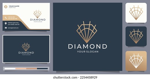 plantilla de logotipo de diamante de línea de lujo con diseño de tarjeta de visita.
