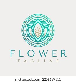 Luxury line flower logo design template. Abstract floral logo graphic vector.