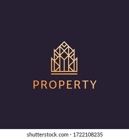 Luxury Line Geometric House, Residential, Hotel, Apartment Logo. Elegant Real Estate, Palace, Buildings,  Architecture Restoration Logo. Art Deco Premium Property Icon With Ornament.