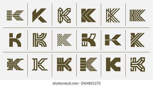 Luxury line geometric letter K logo design set