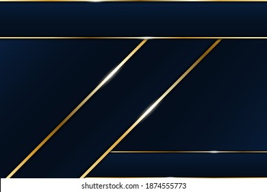 Borde dorado de lujo y decoración superpuesta en un fondo azul oscuro moderno. Ilustración del vector 