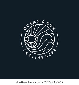 Luxury line logo design with simple and modern shape of ocean and sun sea water .