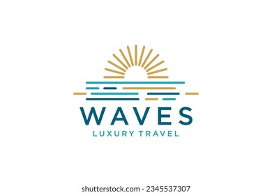 Luxury line logo design with simple and modern shape of sea water wave.