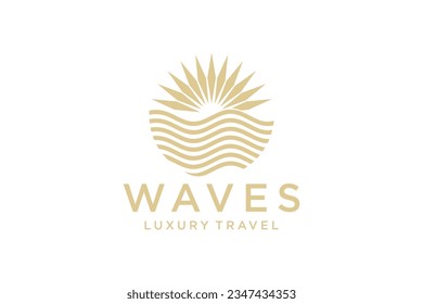 Luxury line logo design with simple and modern shape of sea water wave.
