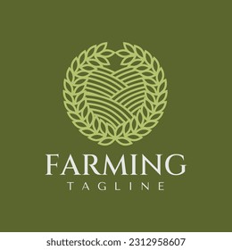 Luxury line nature farming logo design template. Elegance organic farm logo.