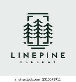 Luxury line pine tree logo branding. Modern cedar forest logo design template.