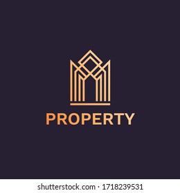 Luxury line residential, hotel, apartment logo. Elegant real estate, villa, house logo. Modern premium property management, development icon.