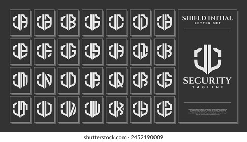 Luxury line shield letter J JL logo template set