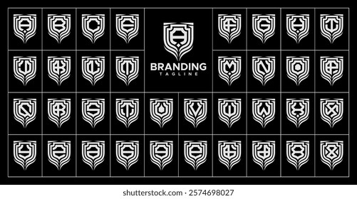 Luxury line shield monogram A-Z letter logo set