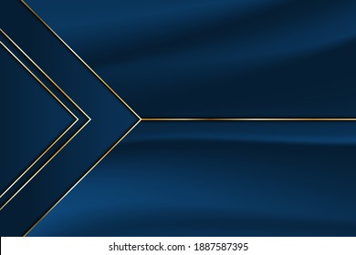 Luxury line triangle golden border on fabric crumple with dark blue stripe background. Vector illustration