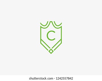 Luxury linear shield monogram letter C logo